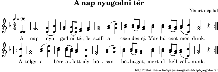 A nap nyugodni tér - kotta