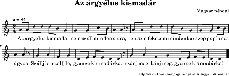 Az árgyélus kismadár - kotta