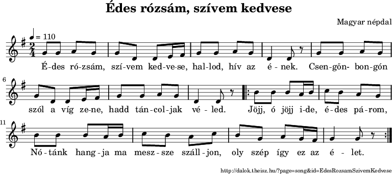Édes rózsám, szívem kedvese - kotta