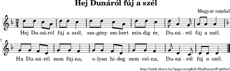 Hej Dunáról fúj a szél - kotta
